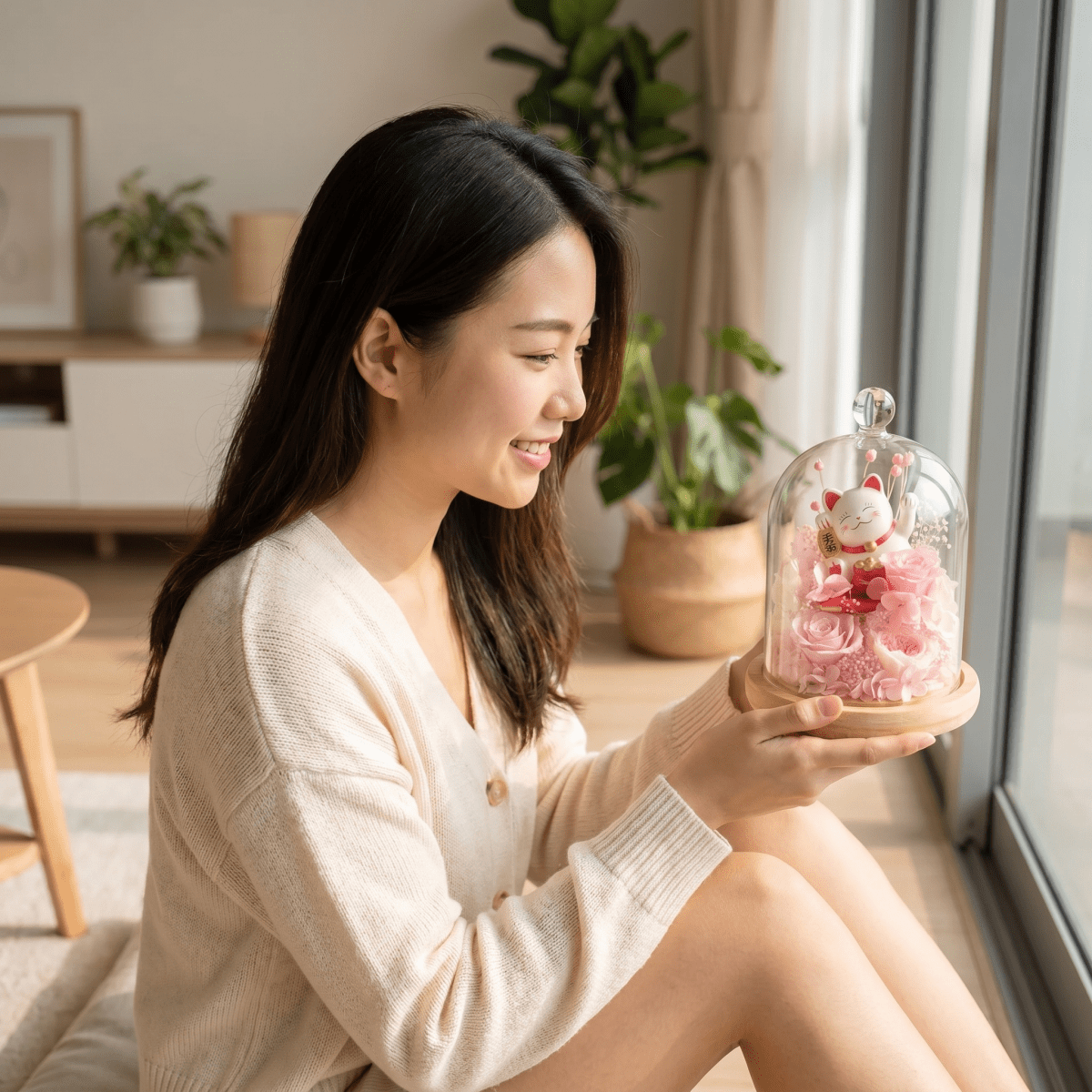 Maneki - Neko 招き猫 Bell Jar, Pink - Flowers - Preserved Flowers & Fresh Flower Florist Gift Store