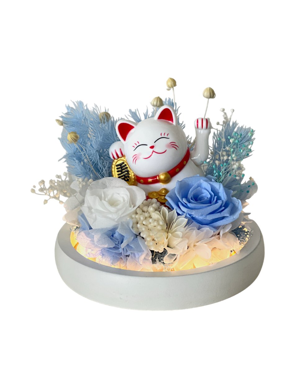 Maneki-Neko 招き猫 Fortune Cat (Blue - Career) - Flowers - Preserved Flowers & Fresh Flower Florist Gift Store