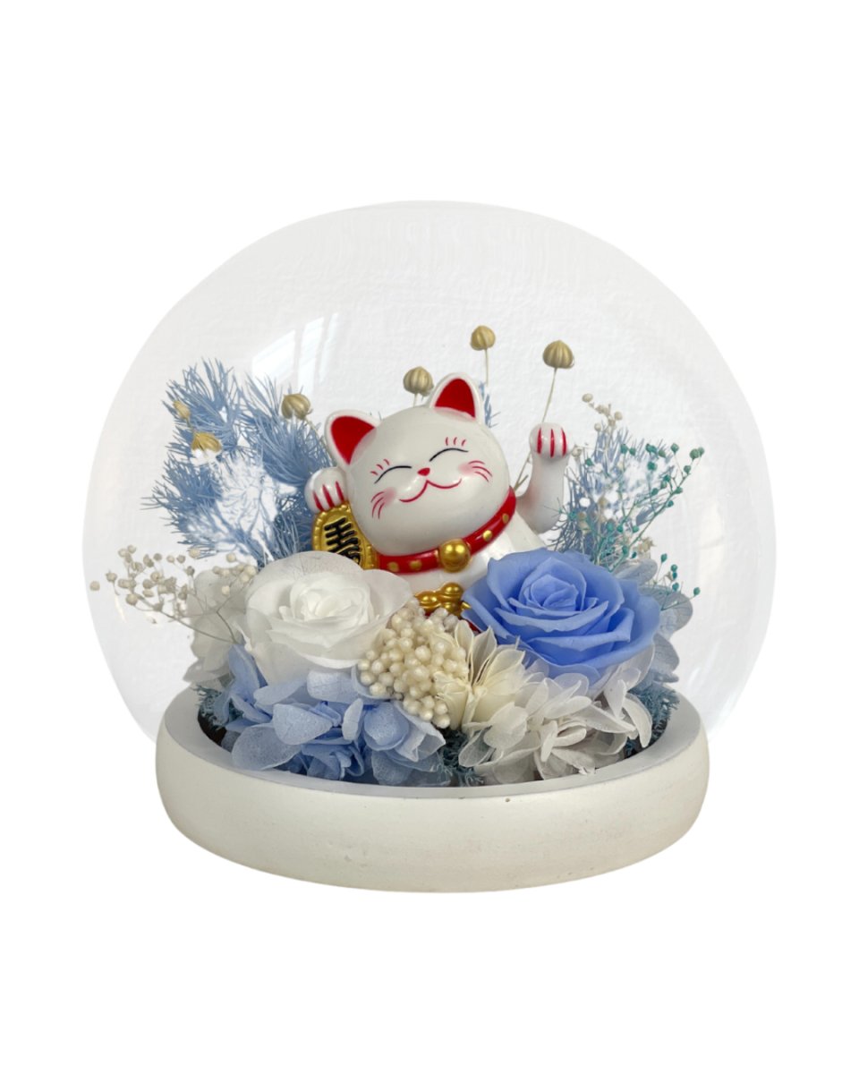 Maneki-Neko 招き猫 Fortune Cat (Blue - Career) - Flowers - Preserved Flowers & Fresh Flower Florist Gift Store
