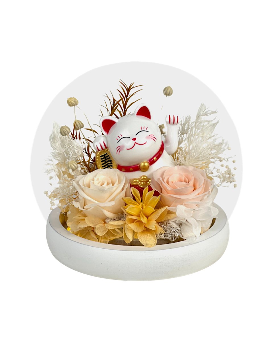 Maneki-Neko 招き猫 Fortune Cat (Champagne - Wealth) - Flowers - Preserved Flowers & Fresh Flower Florist Gift Store