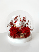 Maneki - Neko 招き猫 Fortune Cat (Good Fortune) - Flowers - Red 招き猫 - Preserved Flowers & Fresh Flower Florist Gift Store