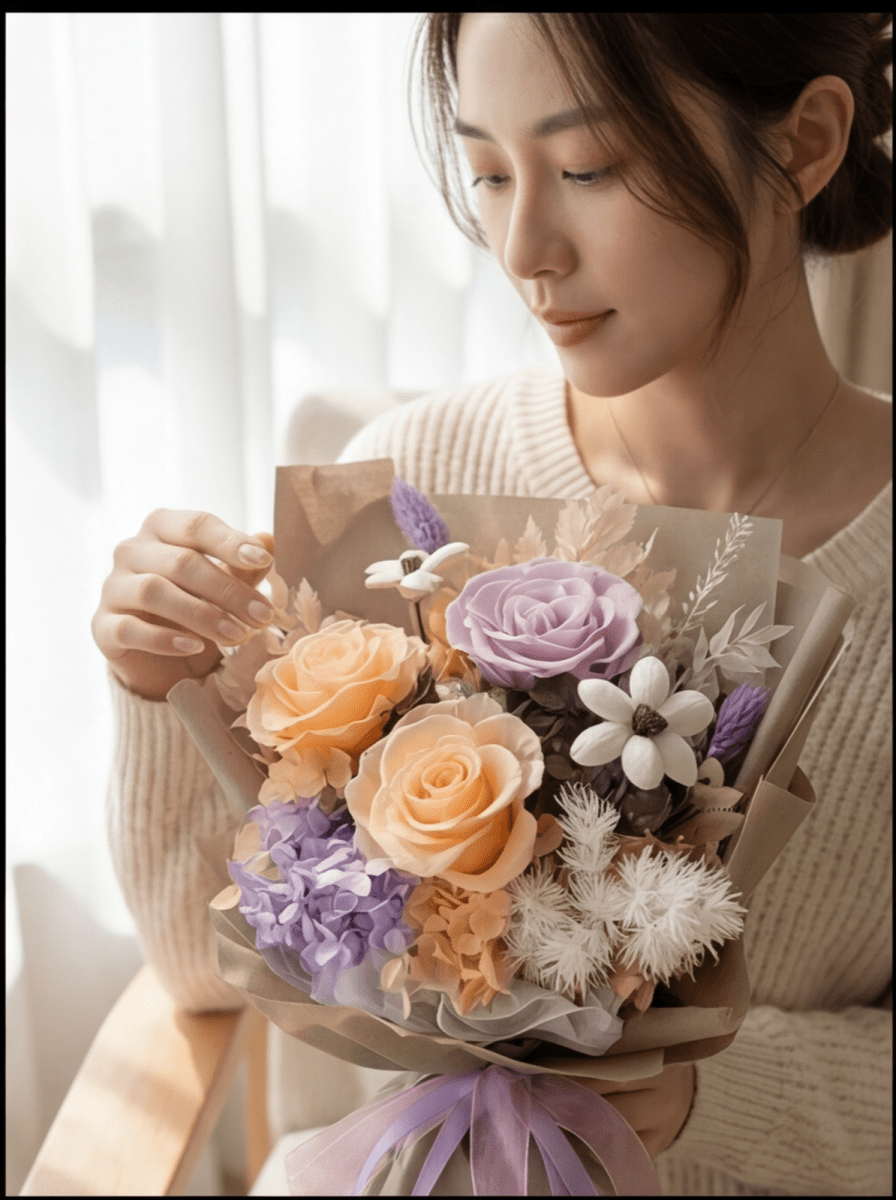 Yuna Preserved Flower Bouquet - Flowers - Champagne - Preserved Flowers & Fresh Flower Florist Gift Store