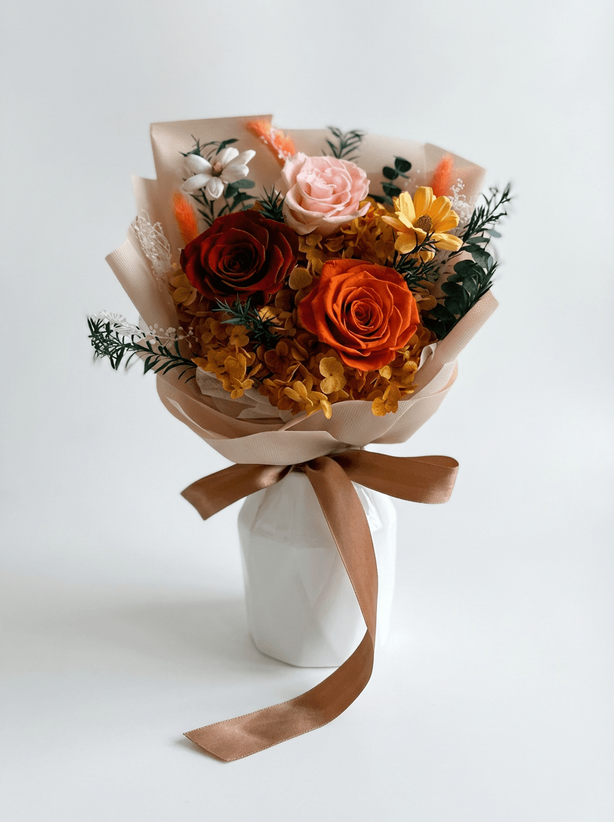 Yuna Preserved Flower Bouquet - Flowers - Orange - Preserved Flowers & Fresh Flower Florist Gift Store