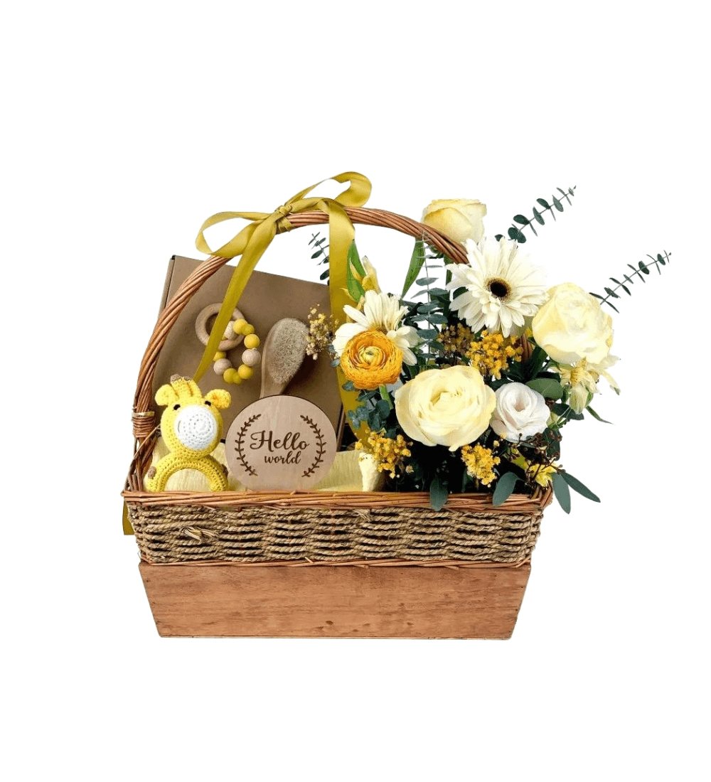 Jun - 純 - New Born Gift Hamper - Gift Set - Yellow - Preserved Flowers & Fresh Flower Florist Gift Store