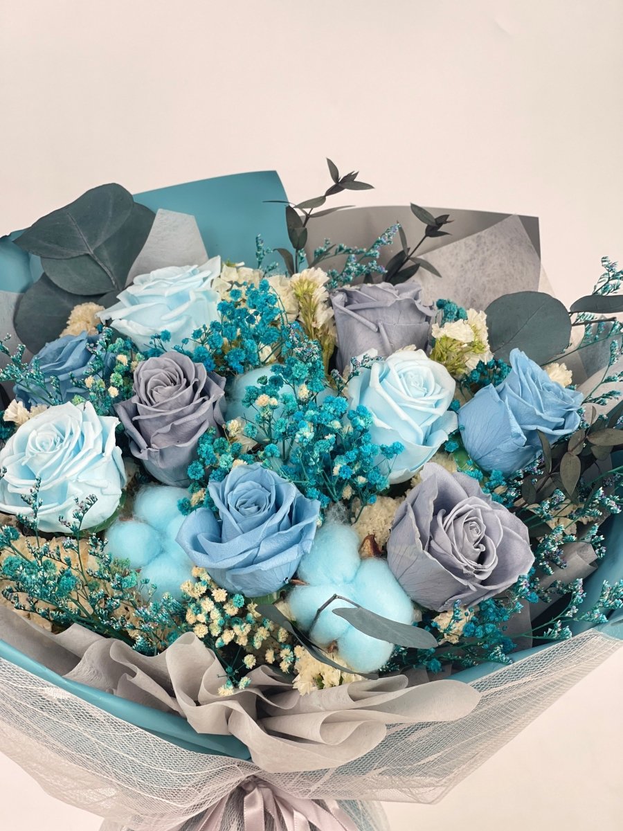 Aonami - Blue Preserved Flower Bouquet - Flowers - Grand - Preserved Flowers & Fresh Flower Florist Gift Store