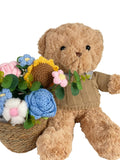 Cuddle Bear - Hugging Pink Flower Basket - Flowers - Preserved Flowers & Fresh Flower Florist Gift Store