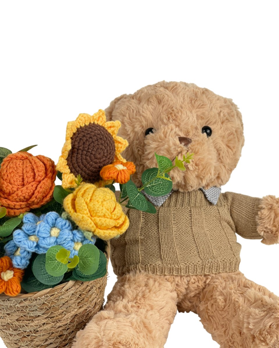 Cuddle Bear - Hugging Yellow Flower Basket - Flowers - Preserved Flowers & Fresh Flower Florist Gift Store