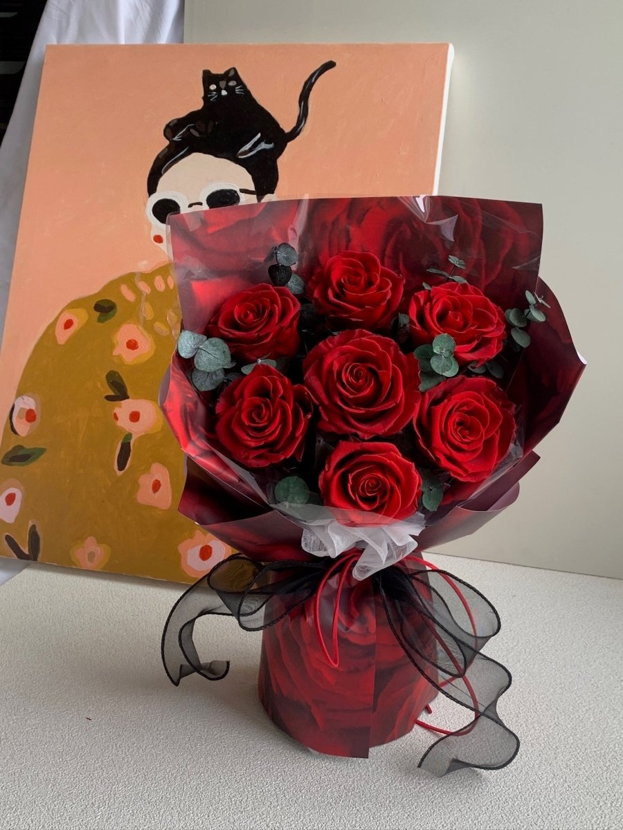 Hana (Rose) - Red Rose with Eucalyptus - Flowers - Grand - Preserved Flowers & Fresh Flower Florist Gift Store