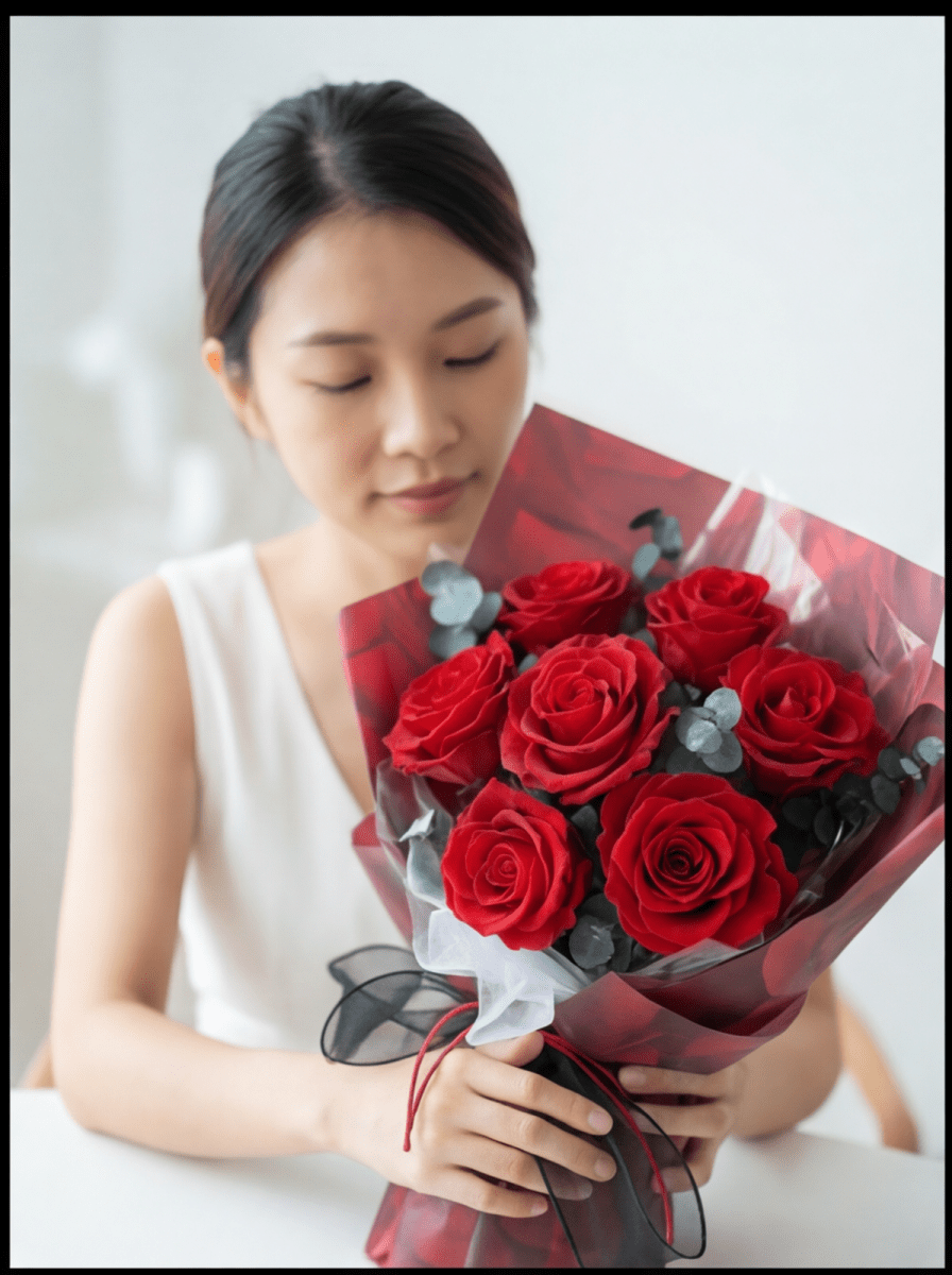 Hana (Rose) - Red Rose with Eucalyptus - Flowers - Original - Preserved Flowers & Fresh Flower Florist Gift Store