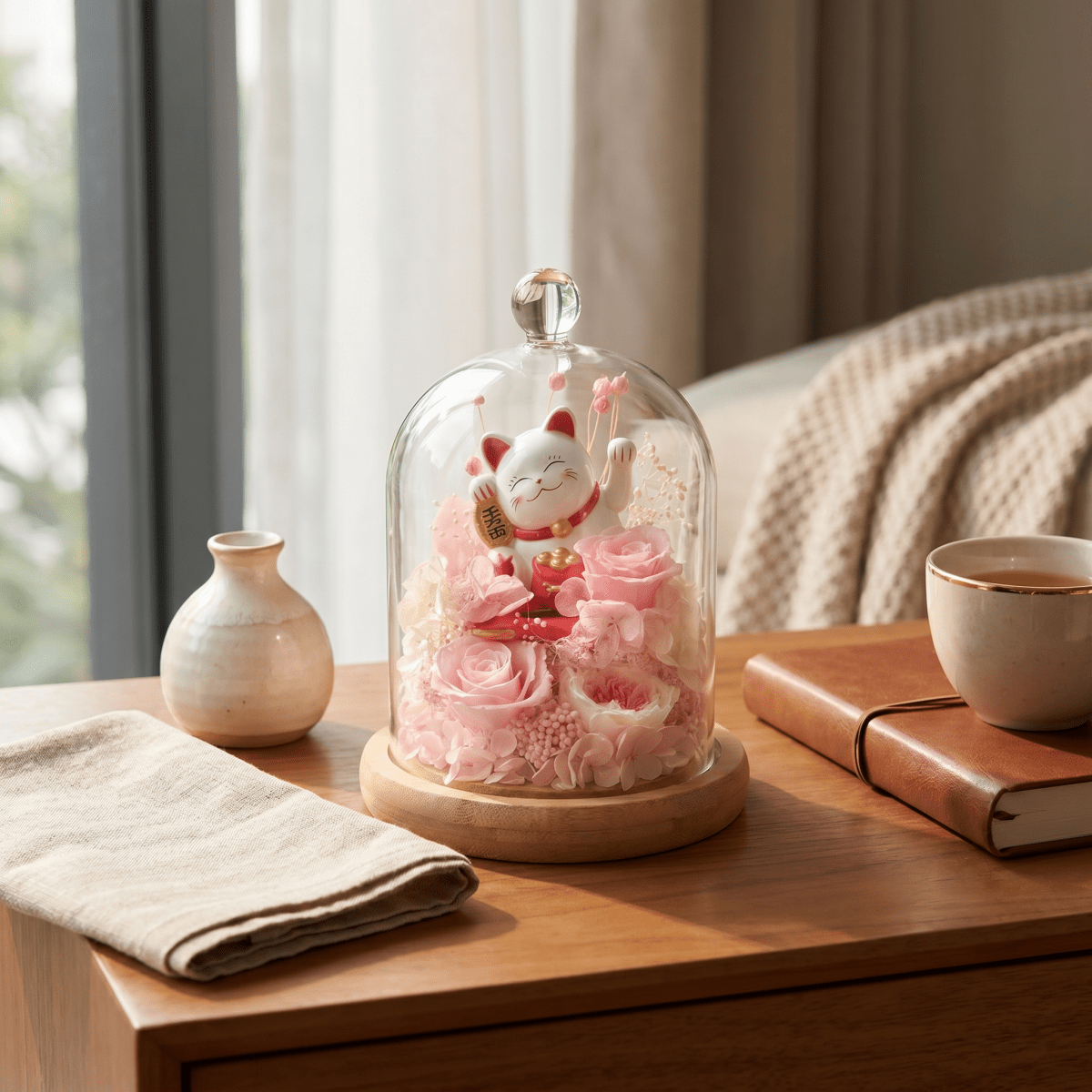 Maneki - Neko 招き猫 Bell Jar, Pink - Flowers - Preserved Flowers & Fresh Flower Florist Gift Store