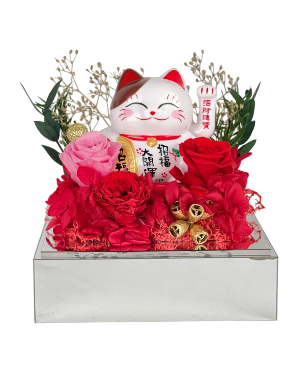 Maneki-Neko 招き猫 Flower Box - Flowers - Red Rose (Full) - Preserved Flowers & Fresh Flower Florist Gift Store