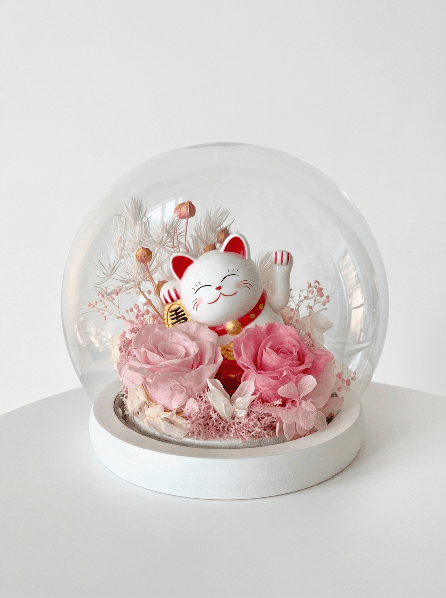 Maneki - Neko 招き猫 Fortune Cat (Good Fortune) - Flowers - Pink 招き猫 - Preserved Flowers & Fresh Flower Florist Gift Store