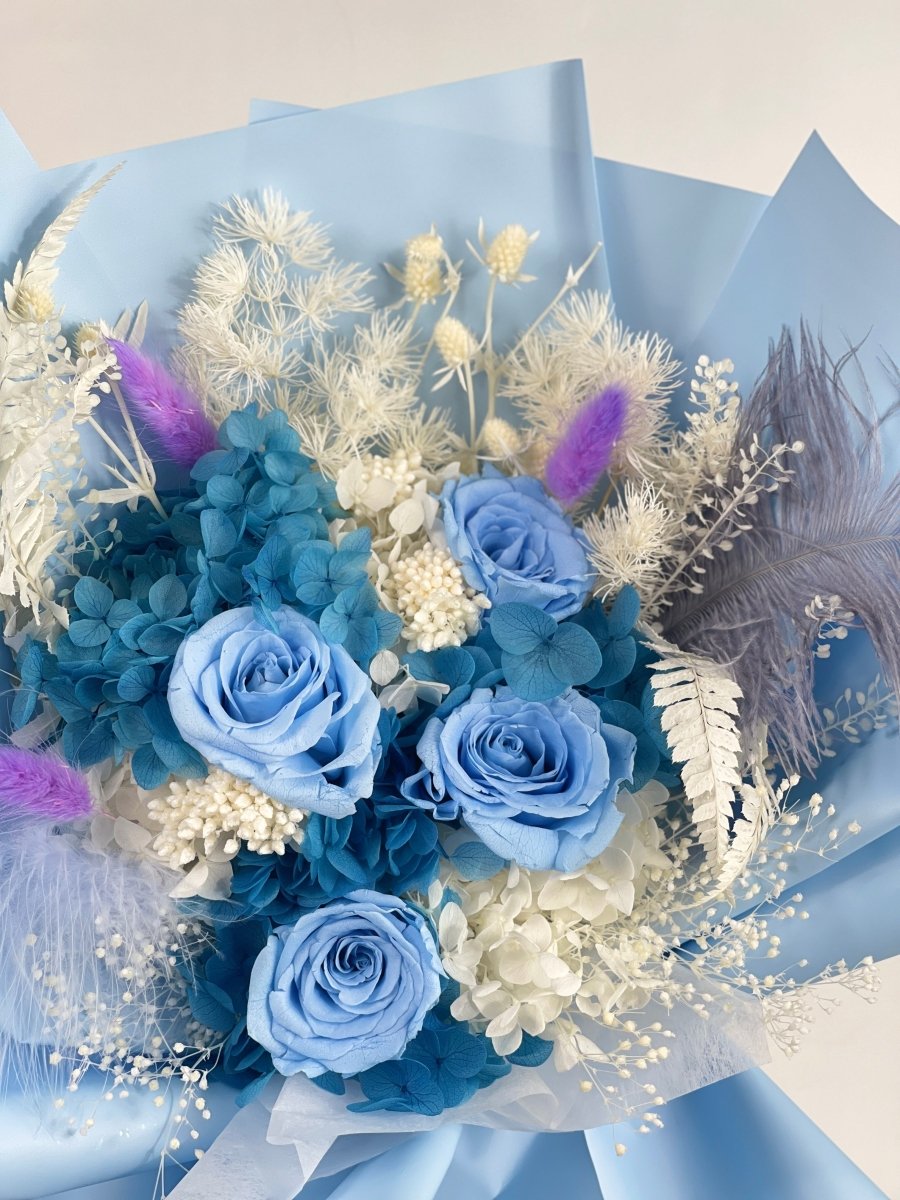 Ruri - Blue Roses & Hydrangea Preserved Flower Bouquet - Flowers - Preserved Flowers & Fresh Flower Florist Gift Store