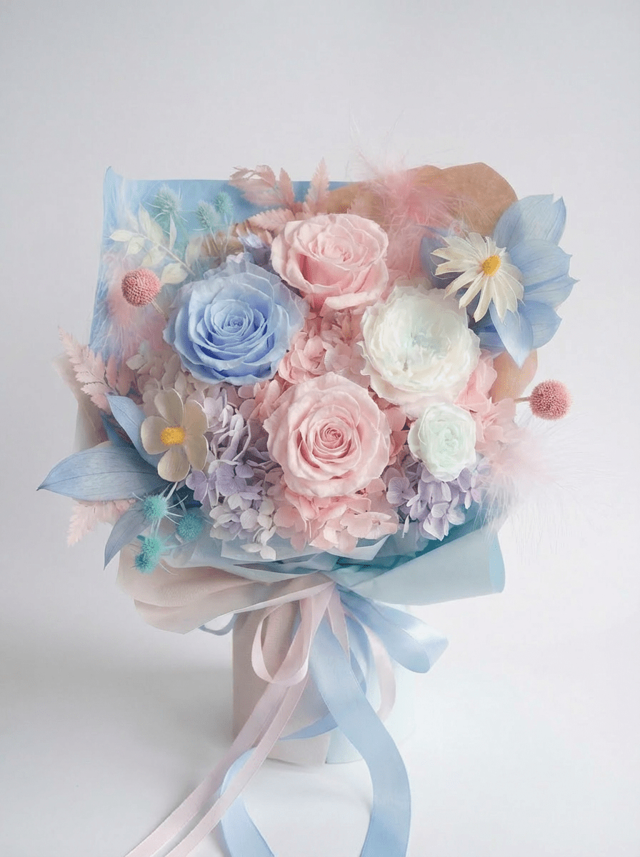 Yume (夢) - Pastel Preserved Flower Bouquet - Flowers - Blue - Preserved Flowers & Fresh Flower Florist Gift Store