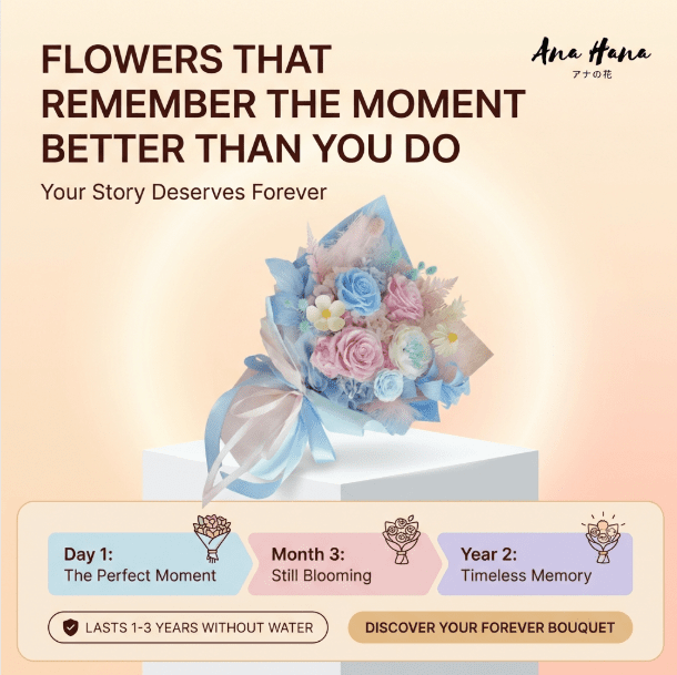 Yume (夢) - Pastel Preserved Flower Bouquet - Flowers - Blue - Preserved Flowers & Fresh Flower Florist Gift Store