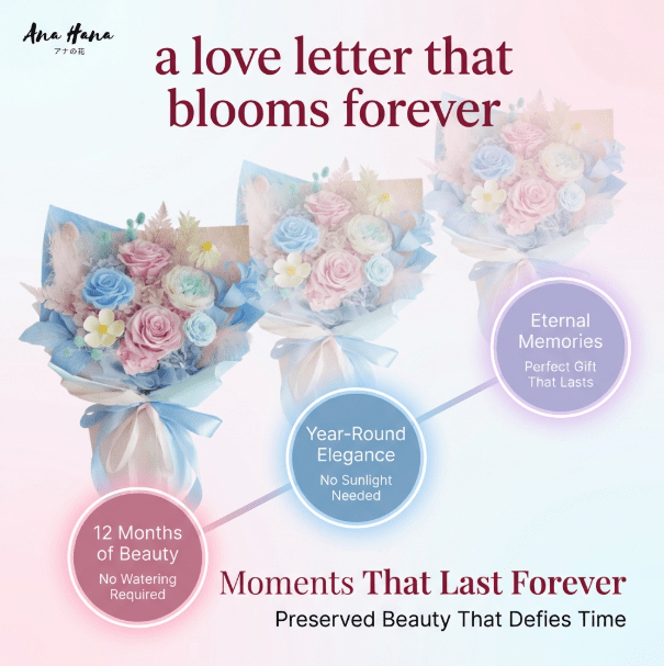 Yume (夢) - Pastel Preserved Flower Bouquet - Flowers - Blue - Preserved Flowers & Fresh Flower Florist Gift Store