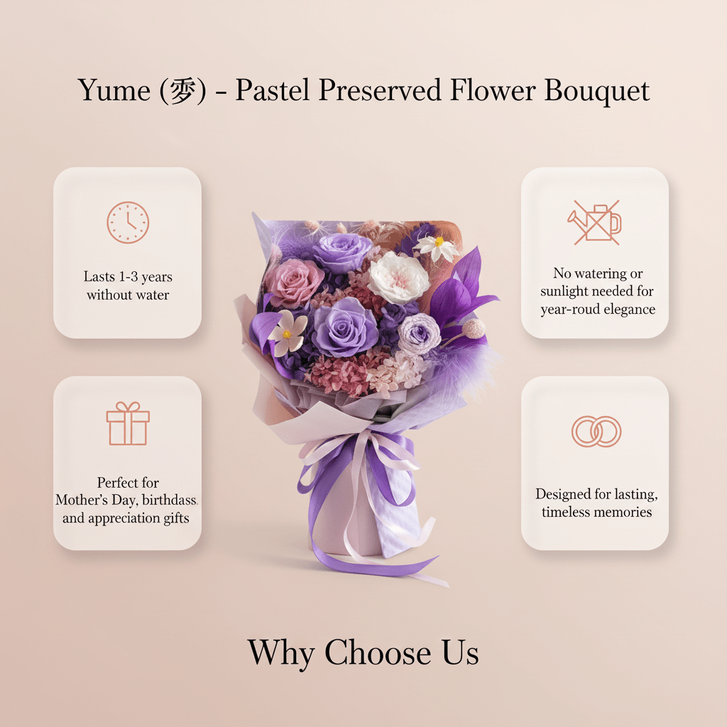 Yume (夢) - Pastel Preserved Flower Bouquet - Flowers - Purple - Preserved Flowers & Fresh Flower Florist Gift Store
