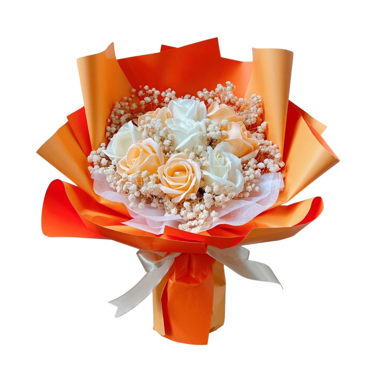 Haruki Soap Flower Bouquet - Peachy Orange - Preserved Flowers & Fresh Flower Florist Gift Store