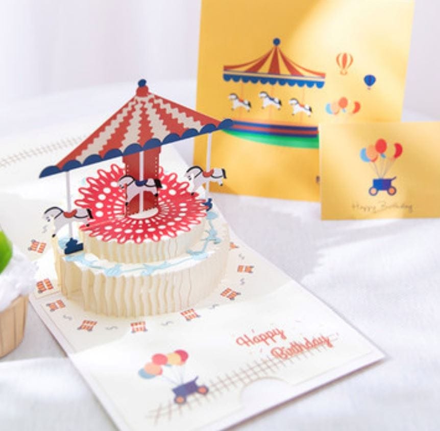 Birthday 3D Pop Up Card - Add Ons - Carousel Cake - Preserved Flowers & Fresh Flower Florist Gift Store