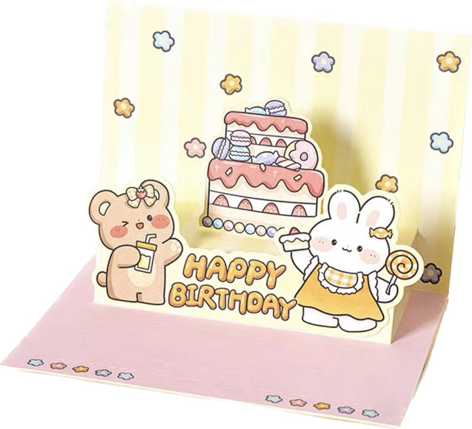 Bunny and Friends Birthday Pop Up Card - Add Ons - Yellow Party - Preserved Flowers & Fresh Flower Florist Gift Store