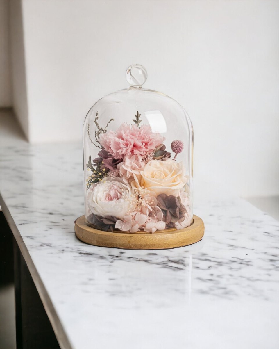 Carnation Bell Jar - Pink Peaches (with box) - Flower - Preserved Flowers & Fresh Flower Florist Gift Store
