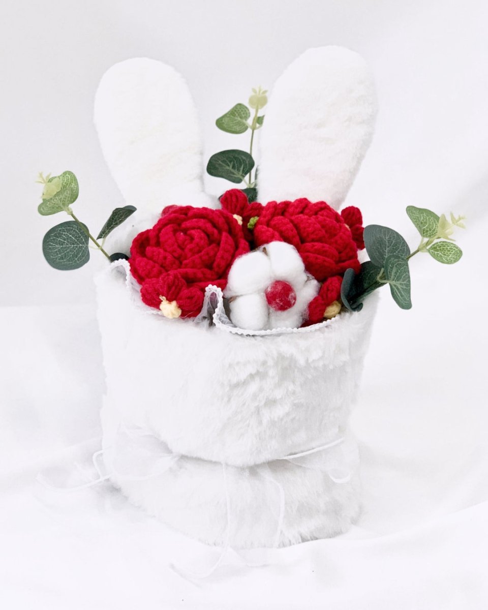 Cotton Rose Crochet Floppy Bouquet - Flower - Red - Preserved Flowers & Fresh Flower Florist Gift Store