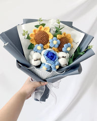 Emiko - Handmade Crochet Flower Bouquet, Blue - Flower - Upsize - Preserved Flowers & Fresh Flower Florist Gift Store