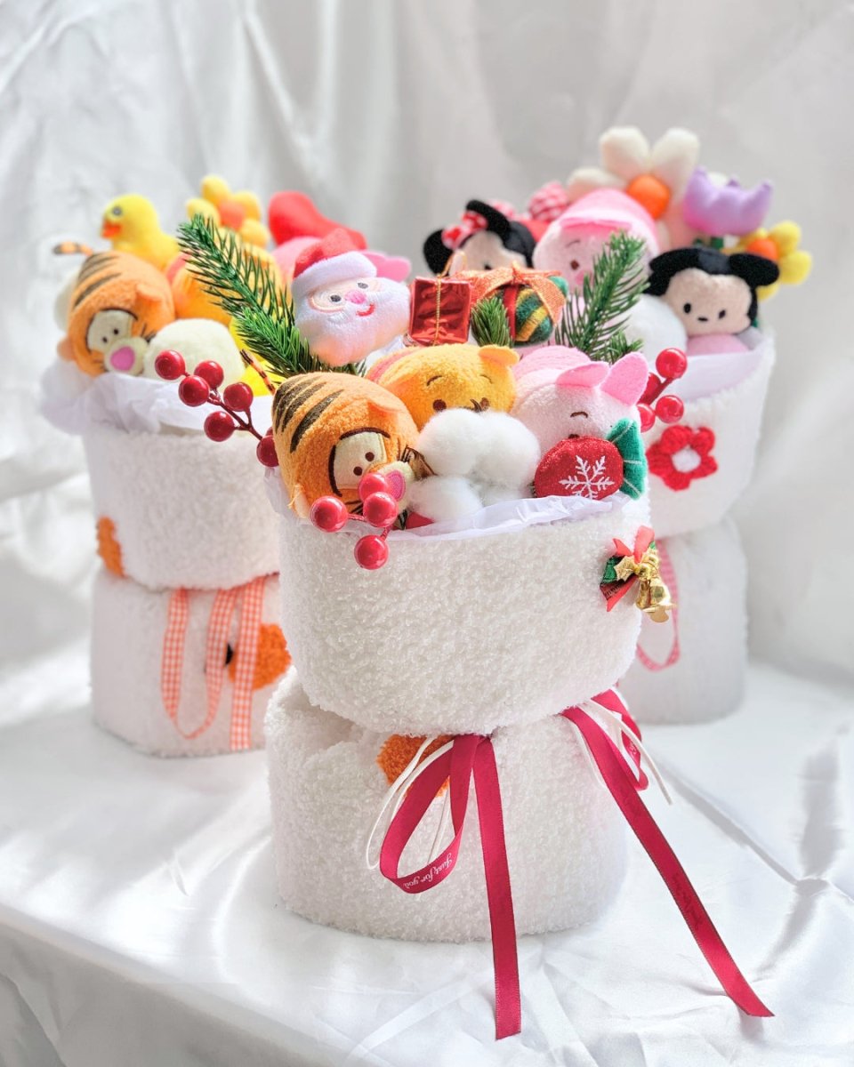 Fluffy Soft Toy Knit Bouquet - Christmas Tsum Tsum - Flower - Preserved Flowers & Fresh Flower Florist Gift Store