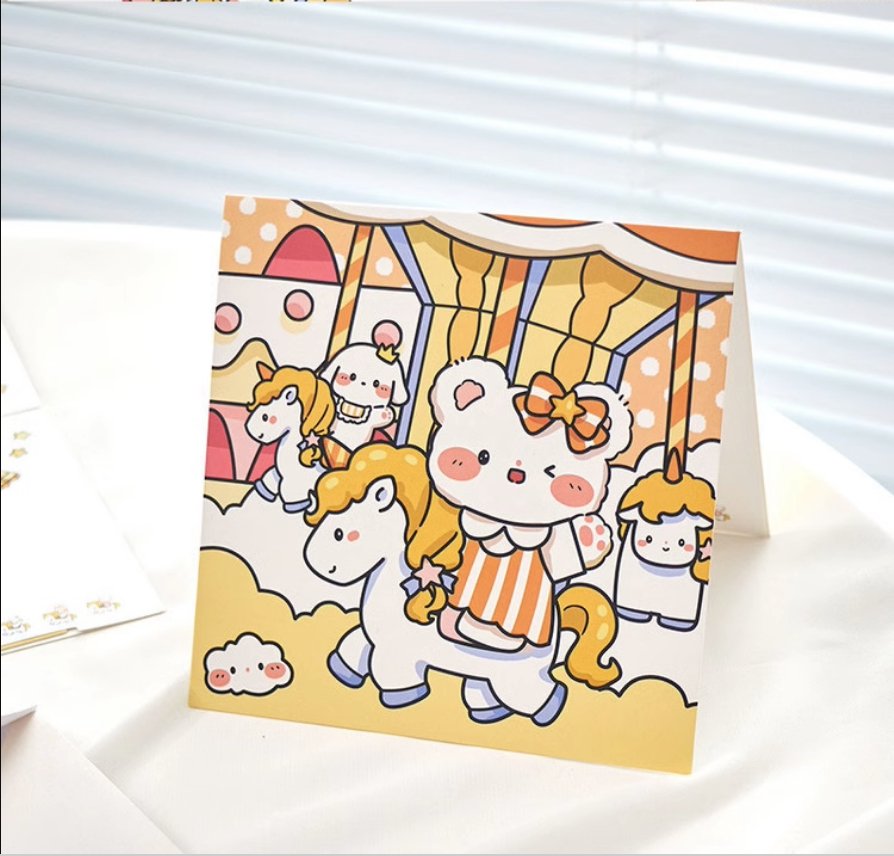 Fluffy White Bear Carousel Pop Up Card - Add Ons - Preserved Flowers & Fresh Flower Florist Gift Store