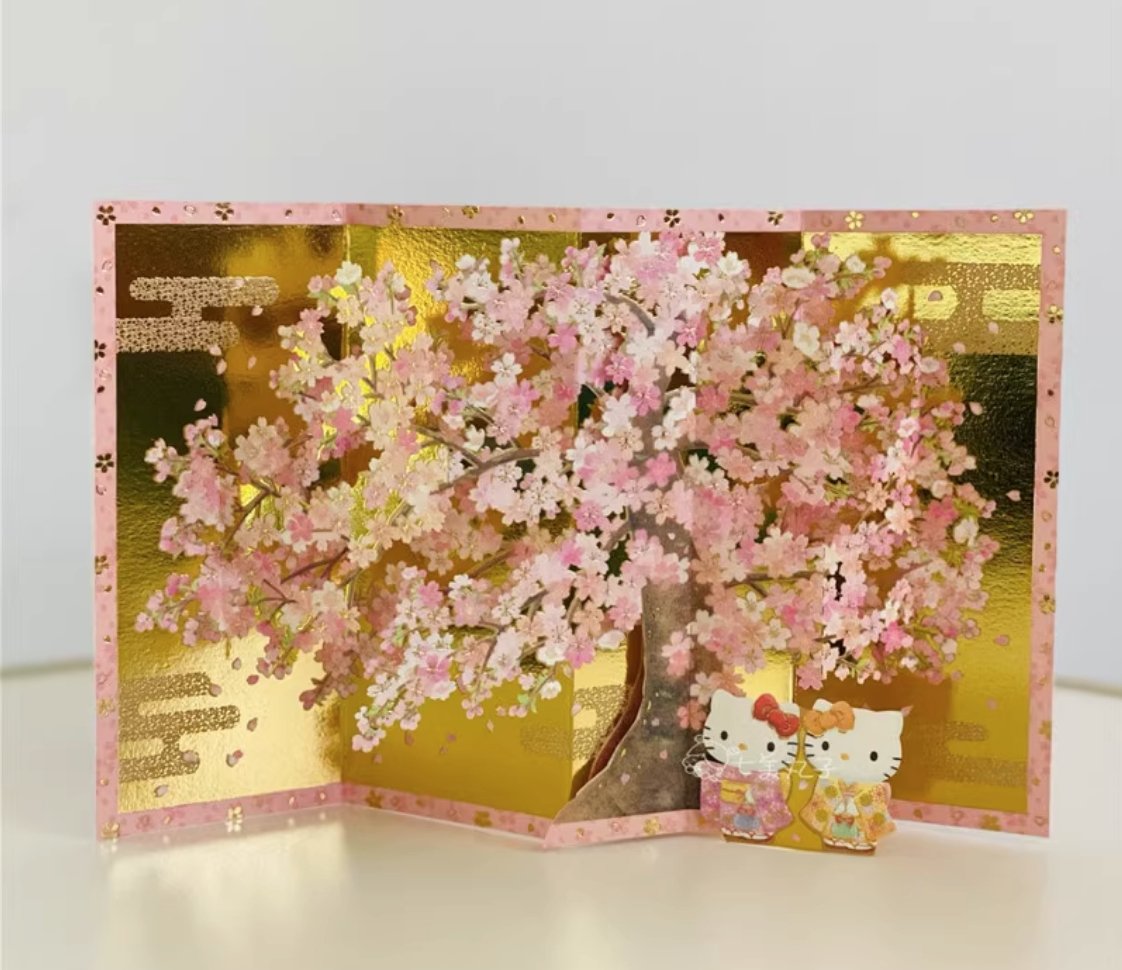 Hello Kitty Gold Sakura Pop Up Card - Add Ons - Preserved Flowers & Fresh Flower Florist Gift Store