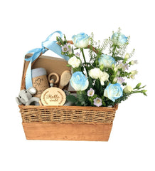 Jun - 純 - New Born Gift Hamper - Gift Set - Blue - Preserved Flowers & Fresh Flower Florist Gift Store