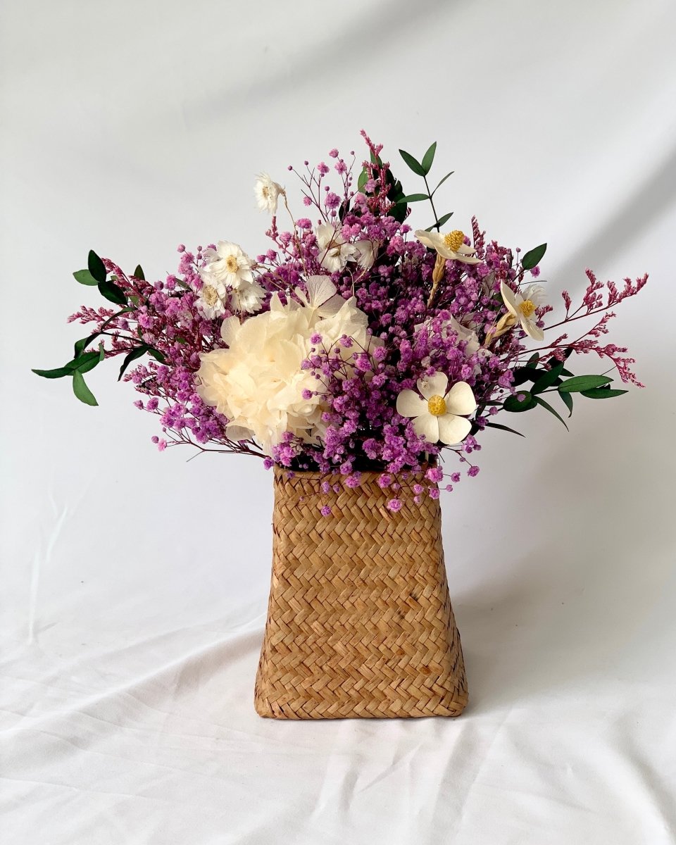 Kana - かな- Japanese Preserved Flower Arrangement - Flower - Purple - Basket - Preserved Flowers & Fresh Flower Florist Gift Store