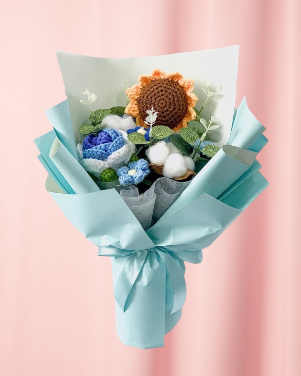 Kimiko - Handmade Crochet Flower Bouquet, Blue - Flowers - Standard - Preserved Flowers & Fresh Flower Florist Gift Store