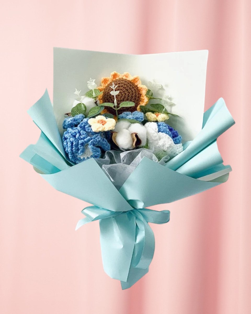Kimiko - Handmade Crochet Flower Bouquet, Blue - Flowers - Upsize - Preserved Flowers & Fresh Flower Florist Gift Store