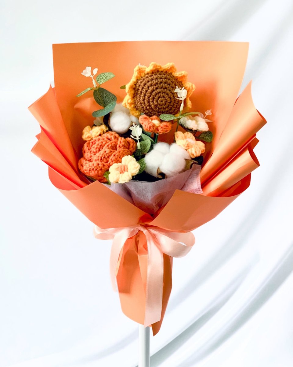 Kimiko - Handmade Crochet Flower Bouquet, Orange - Flower - Standard - Preserved Flowers & Fresh Flower Florist Gift Store