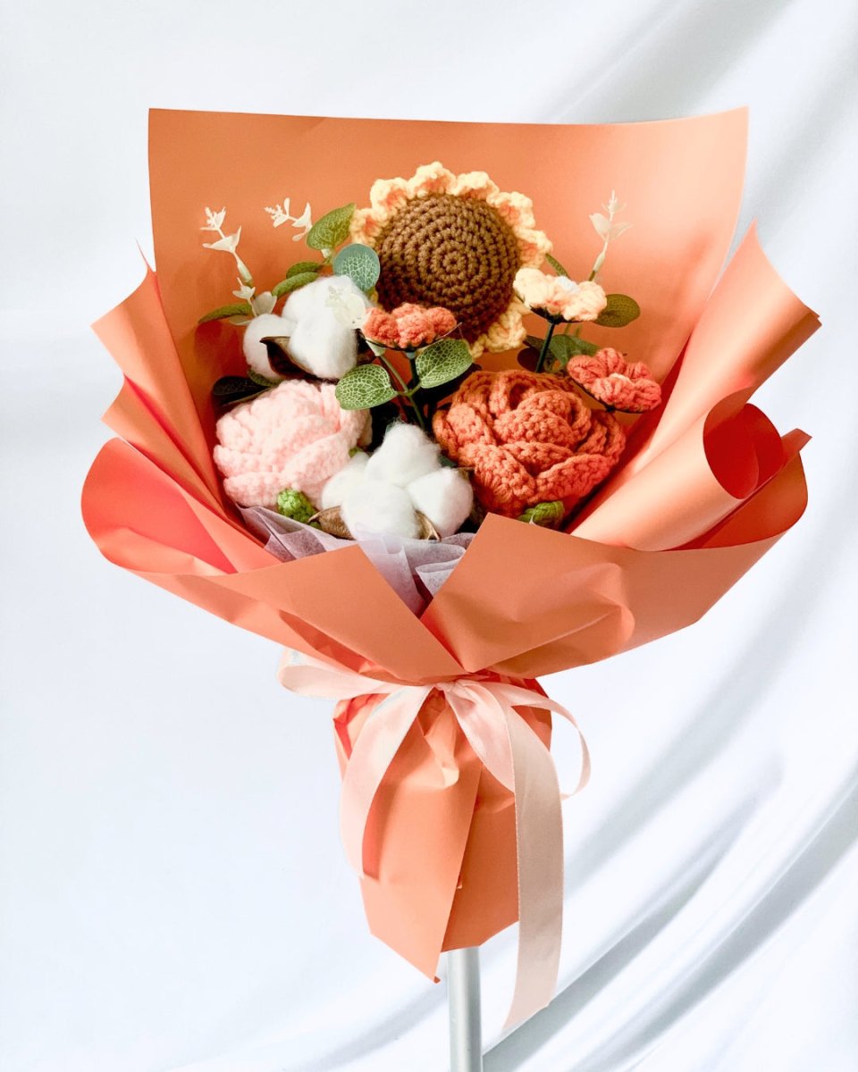 Kimiko - Handmade Crochet Flower Bouquet, Orange - Flower - Upsize - Preserved Flowers & Fresh Flower Florist Gift Store