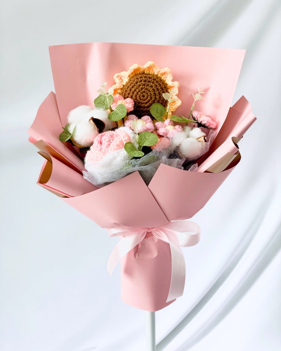 Kimiko - Handmade Crochet Flower Bouquet, Pink - Flower - Standard - Preserved Flowers & Fresh Flower Florist Gift Store