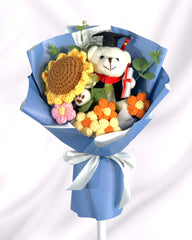 Kuma - Graduation Bear Crochet Flower Bouquet - Flower - Blue - Preserved Flowers & Fresh Flower Florist Gift Store