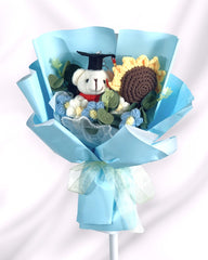 Kuma - Graduation Bear Crochet Flower Bouquet - Flower - Blue - Preserved Flowers & Fresh Flower Florist Gift Store