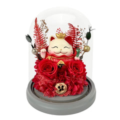 Maneki-Neko 招き猫 Bell Dome - Fuku Red - Flower - Preserved Flowers & Fresh Flower Florist Gift Store