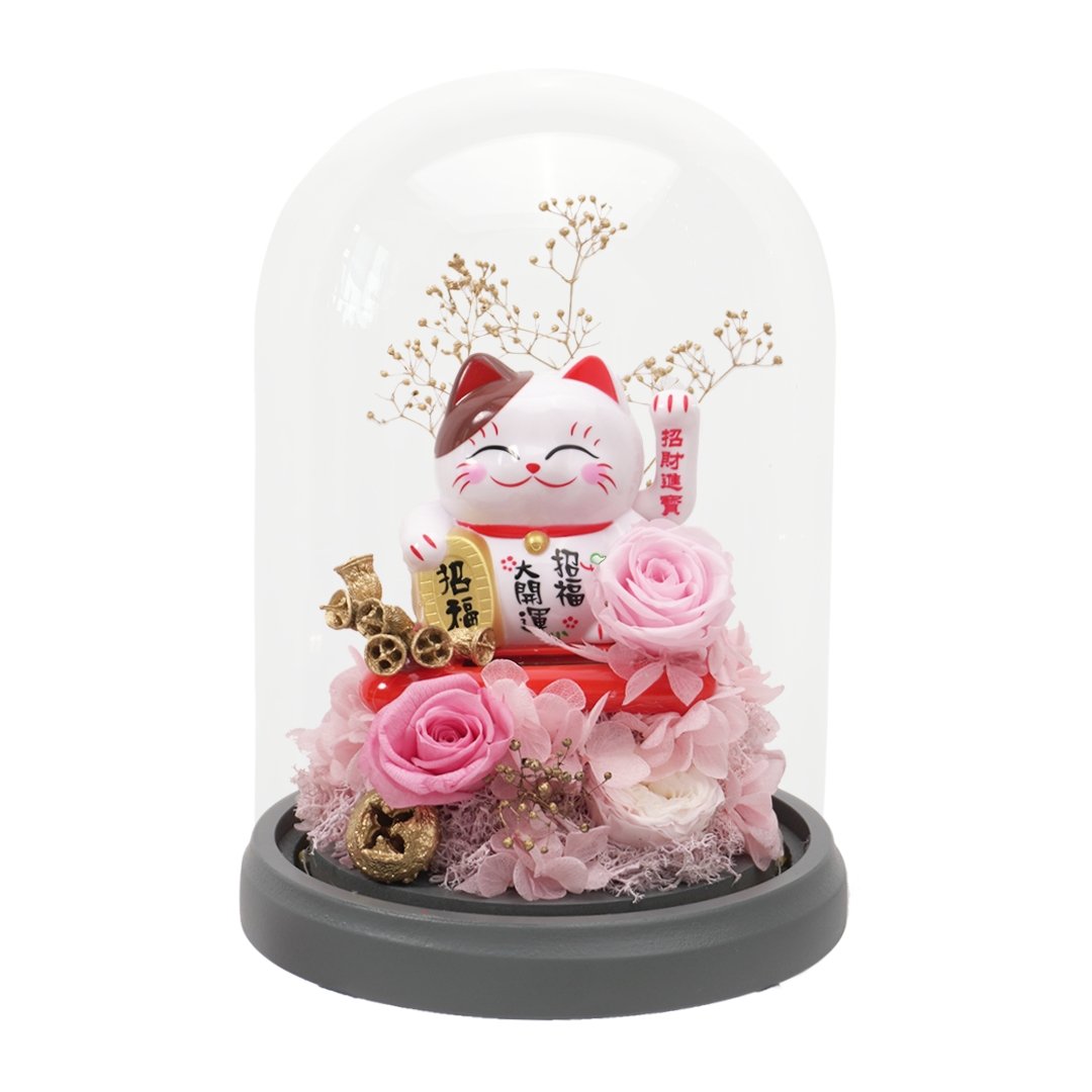 Maneki-Neko 招き猫 Bell Dome (Pink) - Flower - Preserved Flowers & Fresh Flower Florist Gift Store