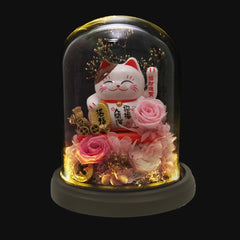 Maneki-Neko 招き猫 Bell Dome (Pink) - Flower - Preserved Flowers & Fresh Flower Florist Gift Store