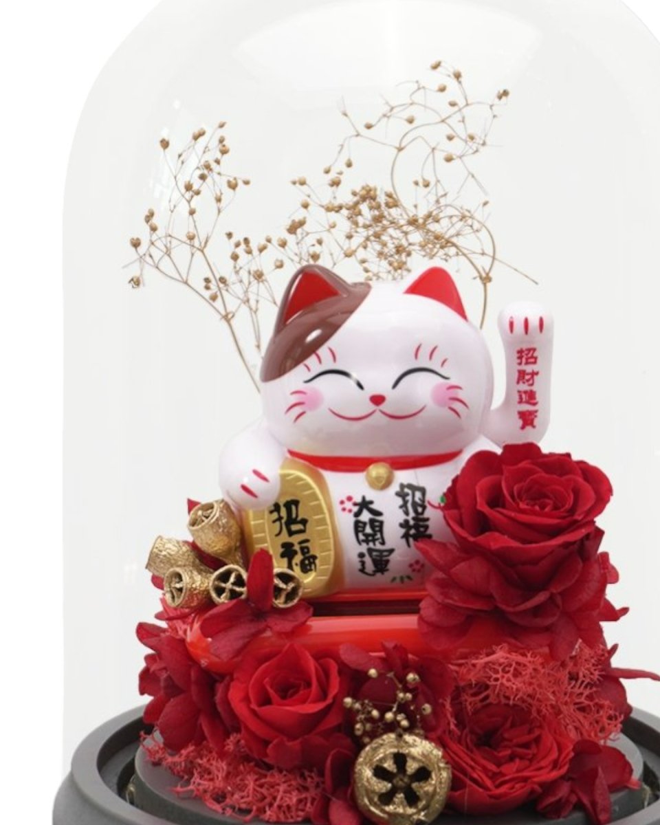 Maneki-Neko 招き猫 Bell Dome (Red) - Flower - Preserved Flowers & Fresh Flower Florist Gift Store