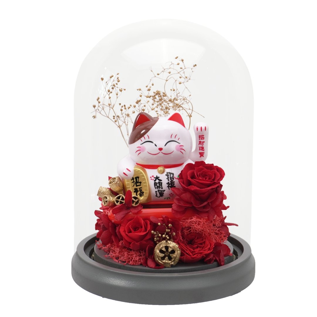 Maneki-Neko 招き猫 Bell Dome (Red) - Flower - Preserved Flowers & Fresh Flower Florist Gift Store