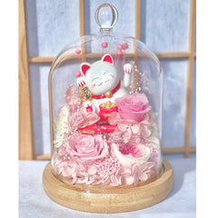 Maneki-Neko 招き猫 Bell Jar, Pink (with gift box) - Flower - Preserved Flowers & Fresh Flower Florist Gift Store