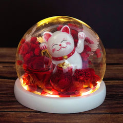 Maneki-Neko 招き猫 Fortune Cat (Good Fortune) - Flower - Red 招き猫 - Preserved Flowers & Fresh Flower Florist Gift Store