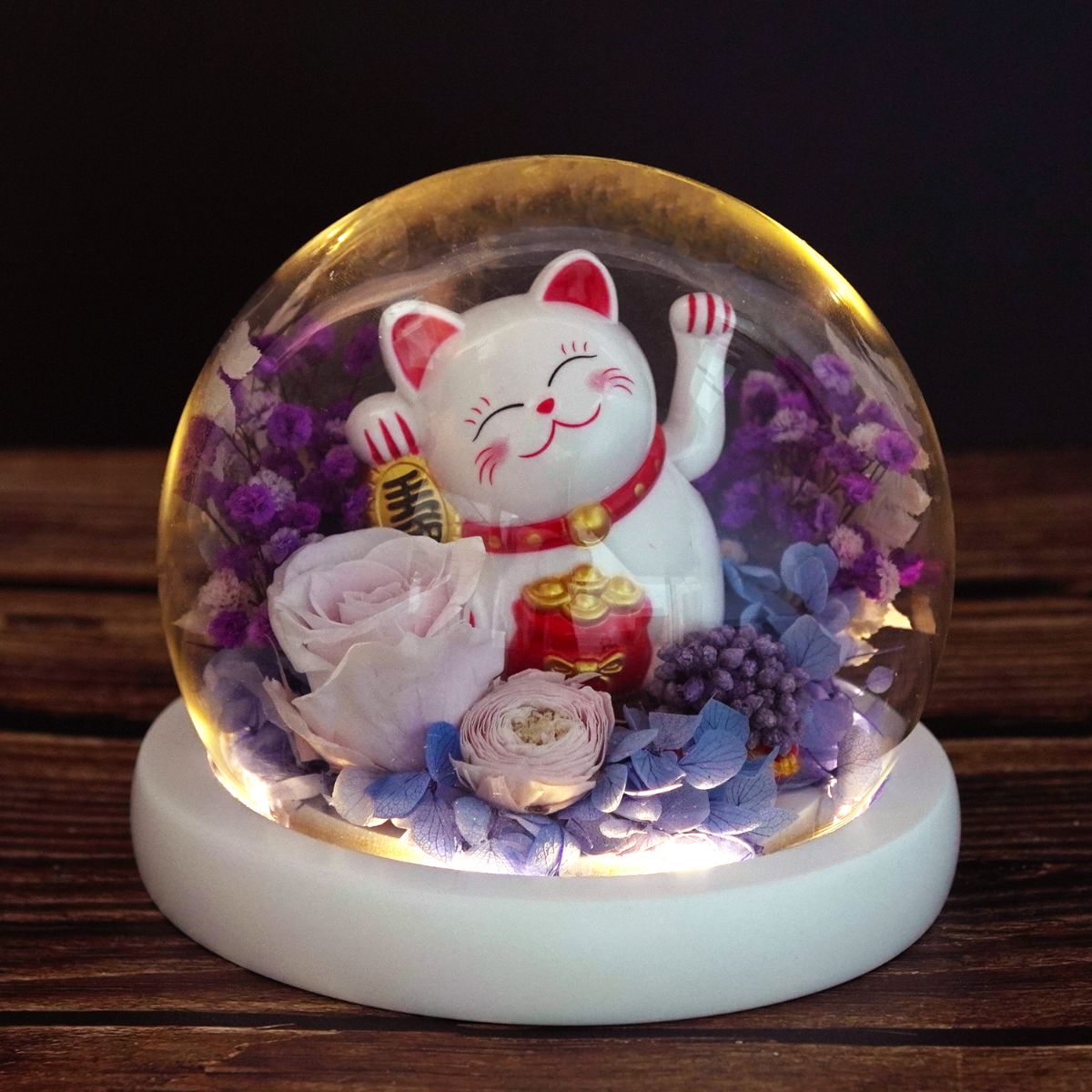 Maneki-Neko 招き猫 Fortune Cat (Violet - Health) - Flower - Preserved Flowers & Fresh Flower Florist Gift Store