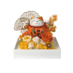 Maneki-Neko 招き猫 Preserved Flower Box, Orange - Flower - Preserved Flowers & Fresh Flower Florist Gift Store