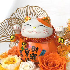Maneki-Neko 招き猫 Preserved Flower Box, Orange - Flower - Preserved Flowers & Fresh Flower Florist Gift Store