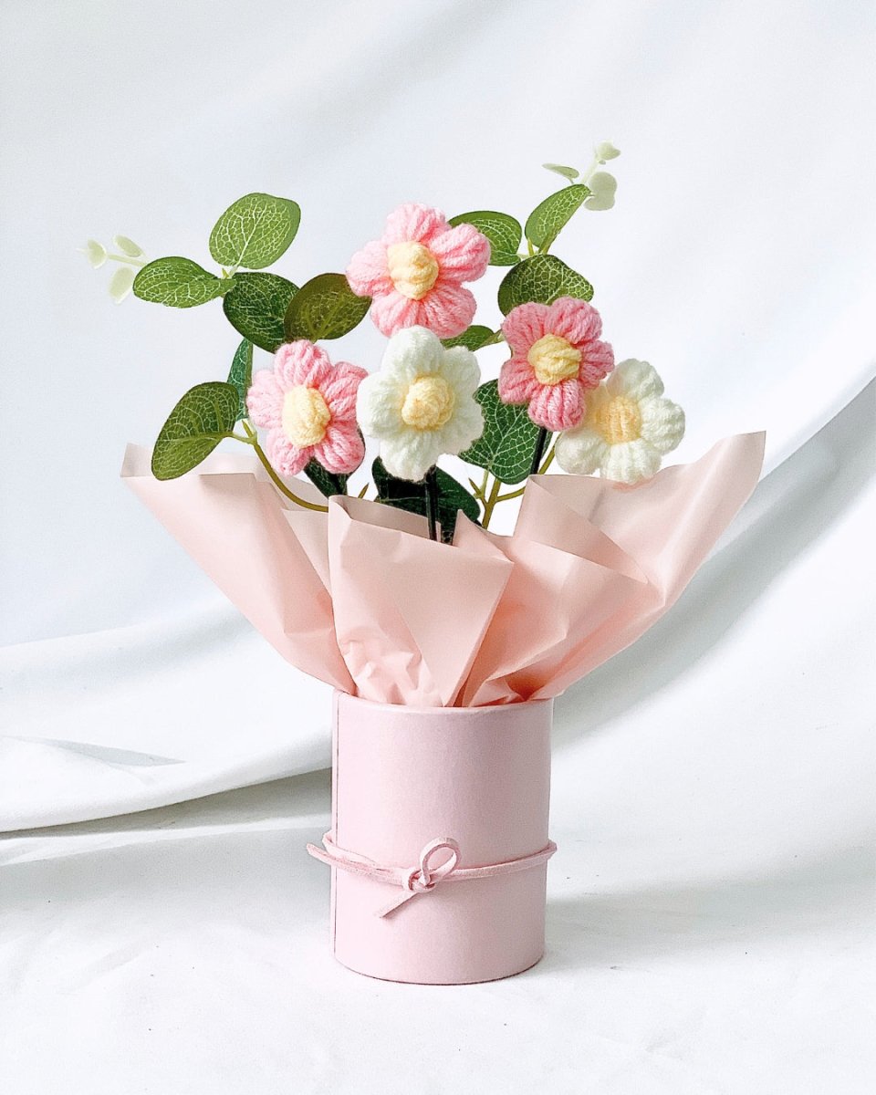 Mini Daisies Crochet in Cone - Flower - Pink - Preserved Flowers & Fresh Flower Florist Gift Store